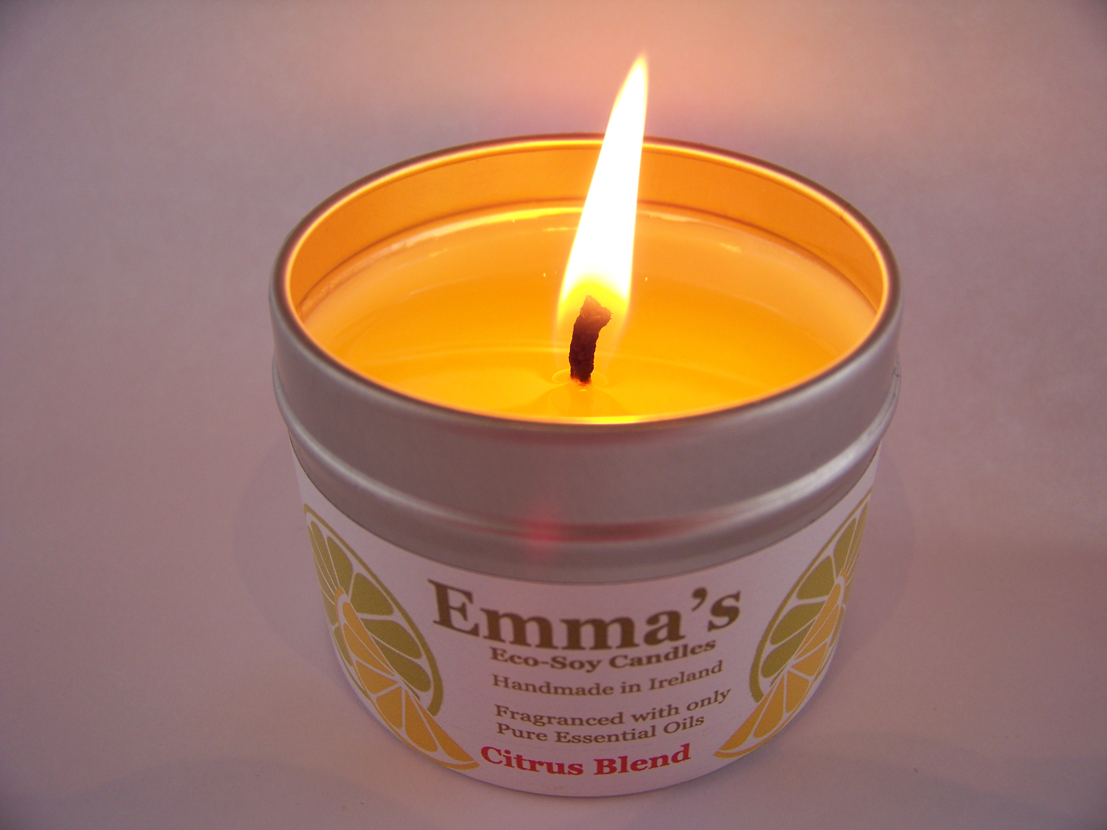 Emma's So Naturals Tin Candle with good burn pool.