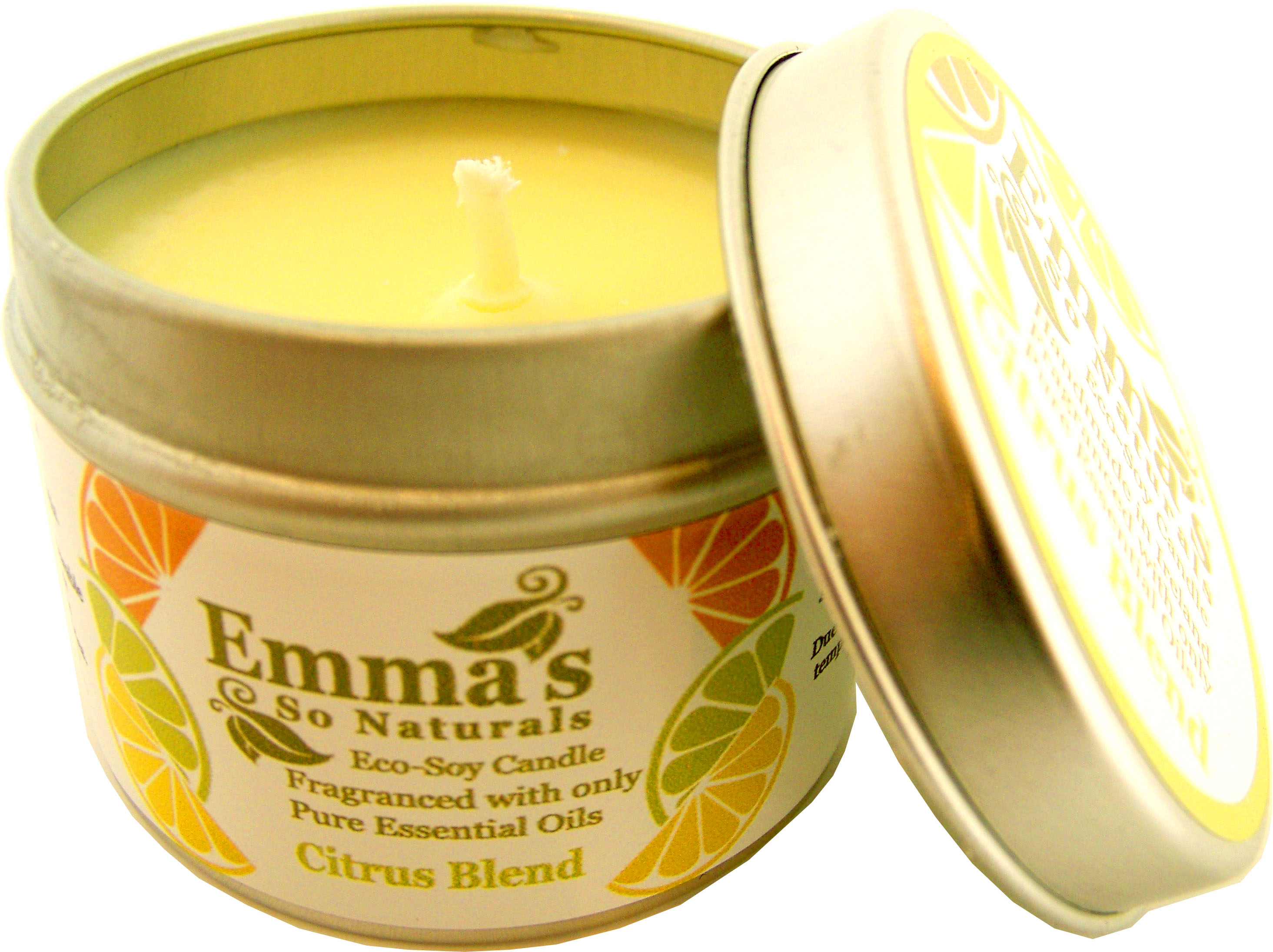 Emma's So Naturals Citrus Tin Candle Open