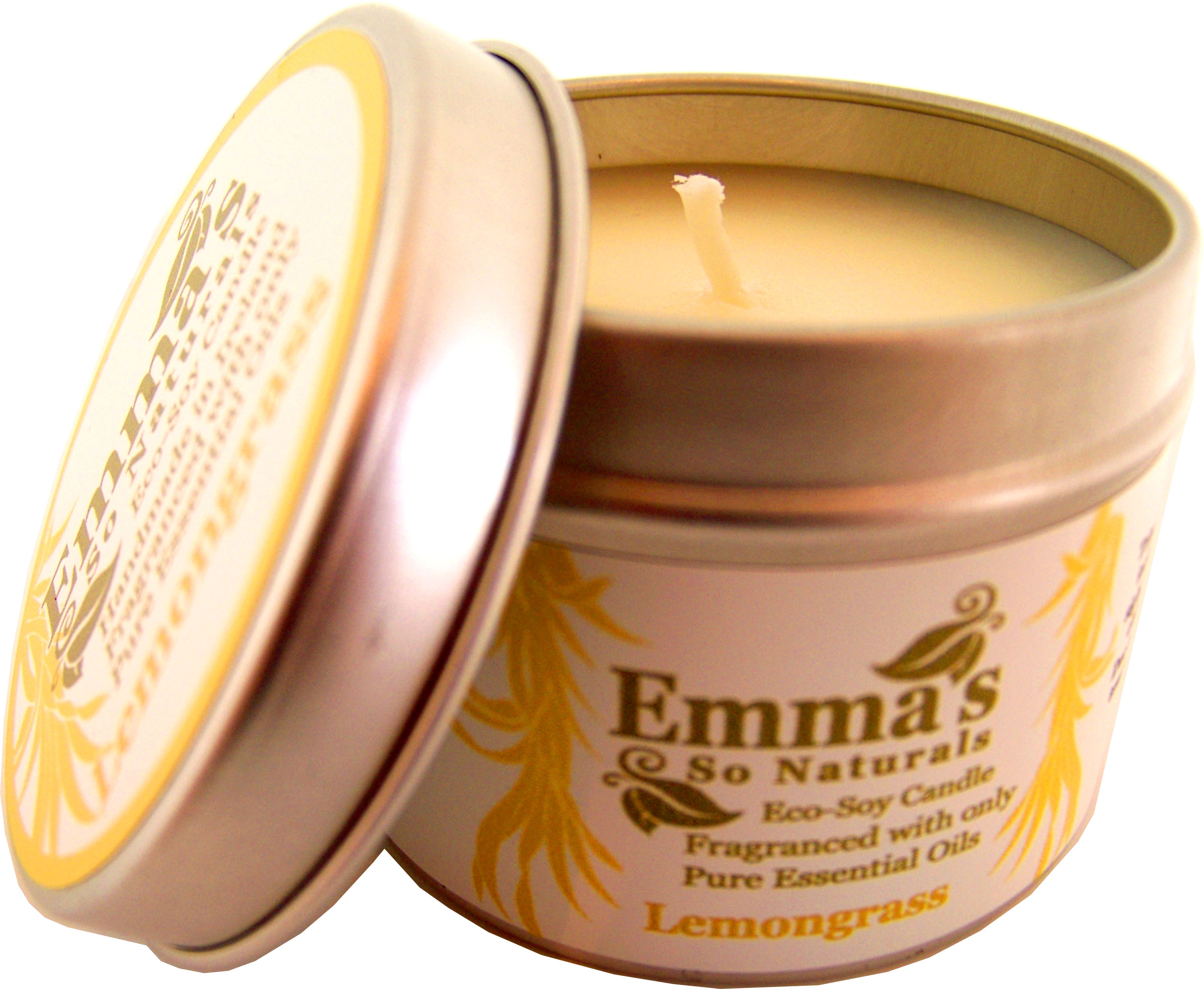 Emma's So Naturals Lemongrass Tin Candle Open